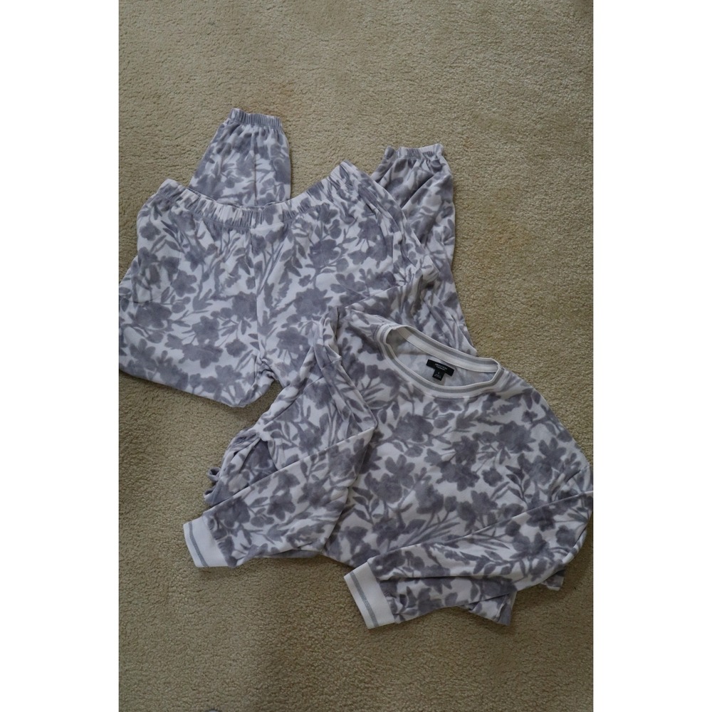 Cozy Floral Loungewear Simply Vera Vera Wang Pajama Set Large Grey White Fleece